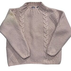 GAP Women's Cable Knit Mock Neck Wool Fishermans Sweater Medium READ